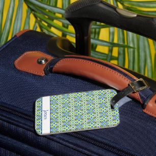 Étiquette À Bagage Carrelage espagnol jaune et bleu