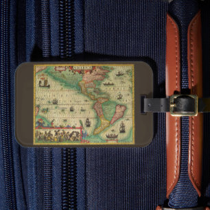 Étiquette À Bagage Carte antique du monde des Amériques par Hondius