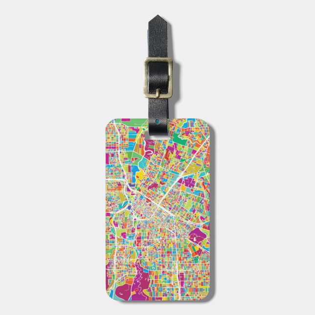 Étiquette À Bagage Carte au néon de Houston, le Texas | (Devant Vertical)
