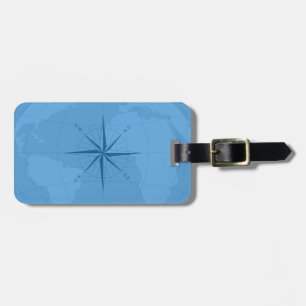 Étiquette À Bagage Carte bleu-clair chique du monde avec le rose de