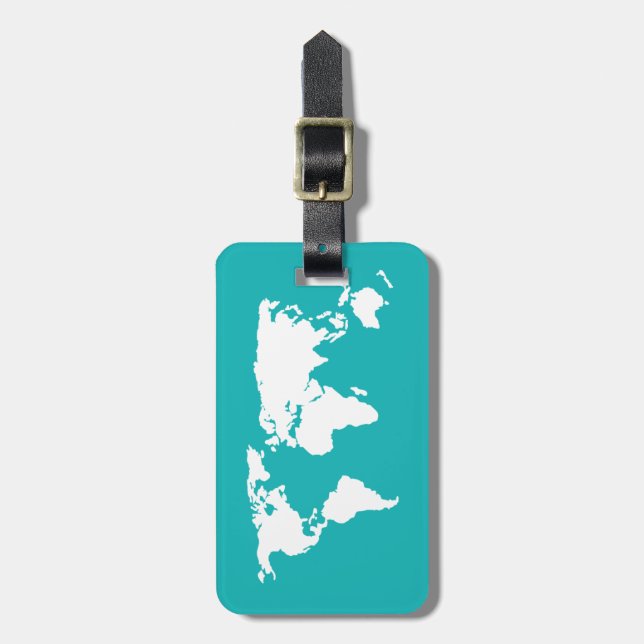 Étiquette À Bagage carte bleu turquoise (Devant Vertical)