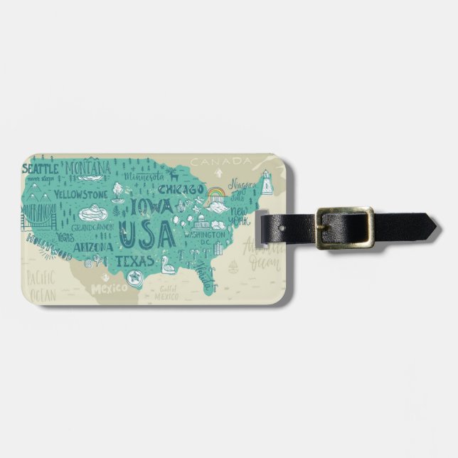 Étiquette À Bagage Carte de griffonnage des Etats-Unis (Devant horizontal)