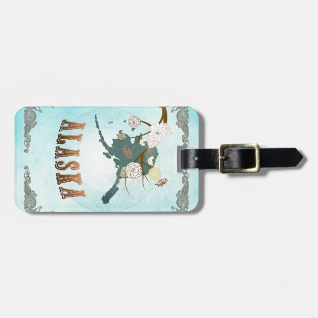 Étiquette À Bagage Carte de l'Alaska avec de beaux oiseaux (Devant horizontal)