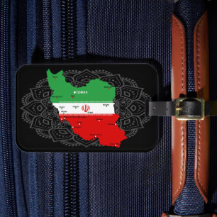 Étiquette À Bagage Carte de l'Iran avec drapeau et emblème