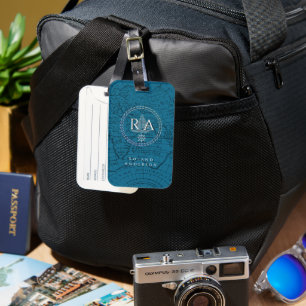 Étiquette À Bagage Carte de monogramme de corde nautique bleue