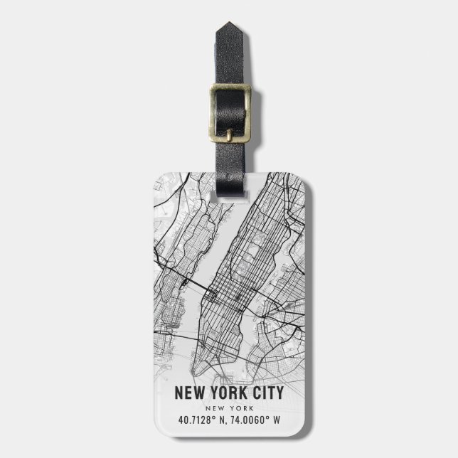 Étiquette À Bagage Carte de New York | Balise de bagage (Devant Vertical)