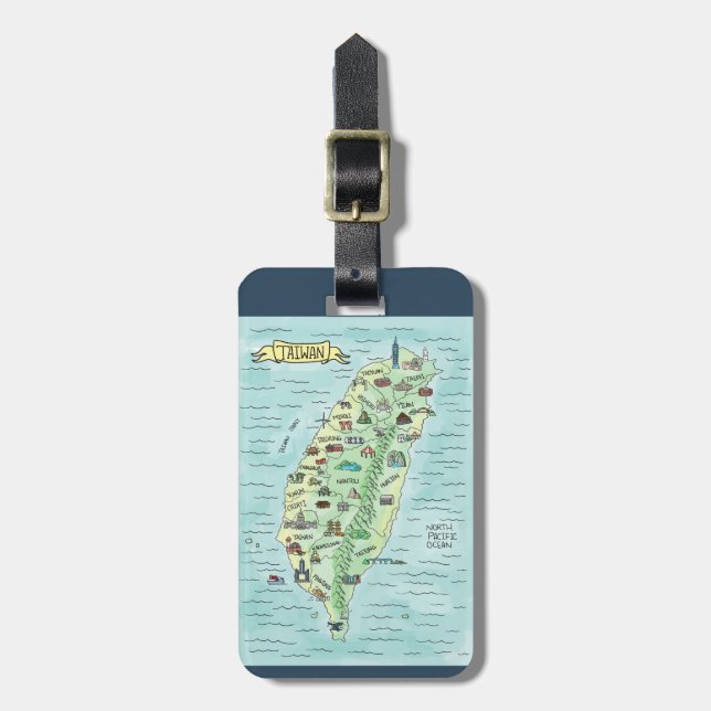 Étiquette À Bagage Carte de Taïwan en aquarelle (Devant Vertical)