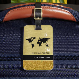 Étiquette À Bagage Carte de voyage Gold Classy International Adventur