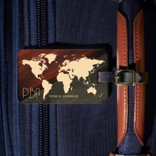 Étiquette À Bagage Carte de Voyageur Monde Géométrique Élégante Monog