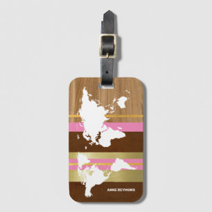Étiquette À Bagage Carte des bagages de voyage du monde avec rayures