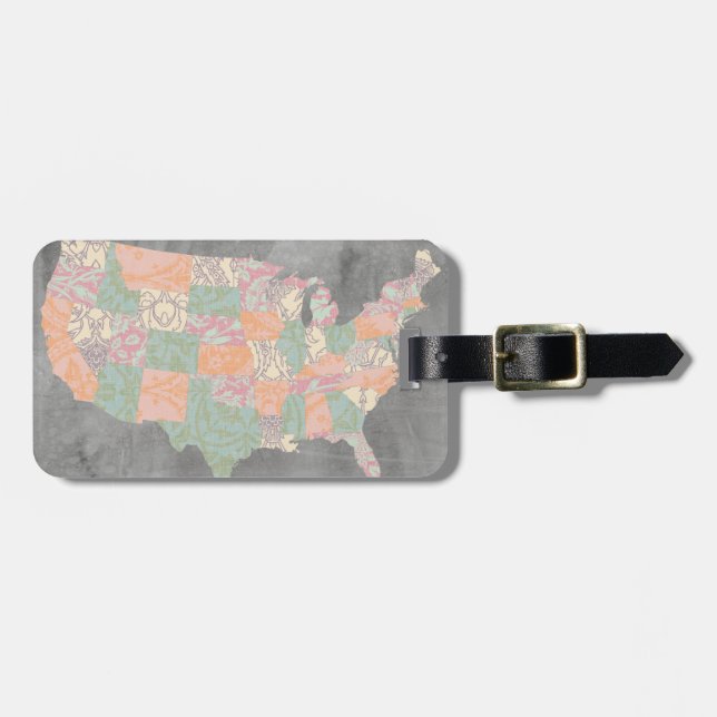 Étiquette À Bagage Carte des États de modèle floral (Devant horizontal)