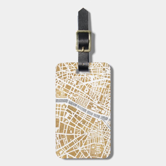 Étiquette À Bagage Carte dorée de ville de Paris (Devant Vertical)