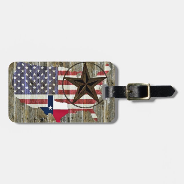 Étiquette À Bagage Carte du drapeau de l'État d'étoile seule du Texas (Devant horizontal)