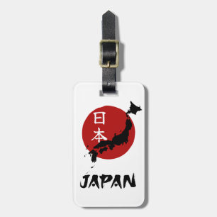 Étiquette À Bagage Carte du Japon avec décoration de soleil rouge