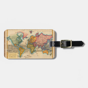 Étiquette À Bagage Carte du monde 1700s Antique Continents