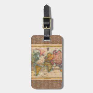 Étiquette À Bagage Carte du monde 1700s Antique Continents