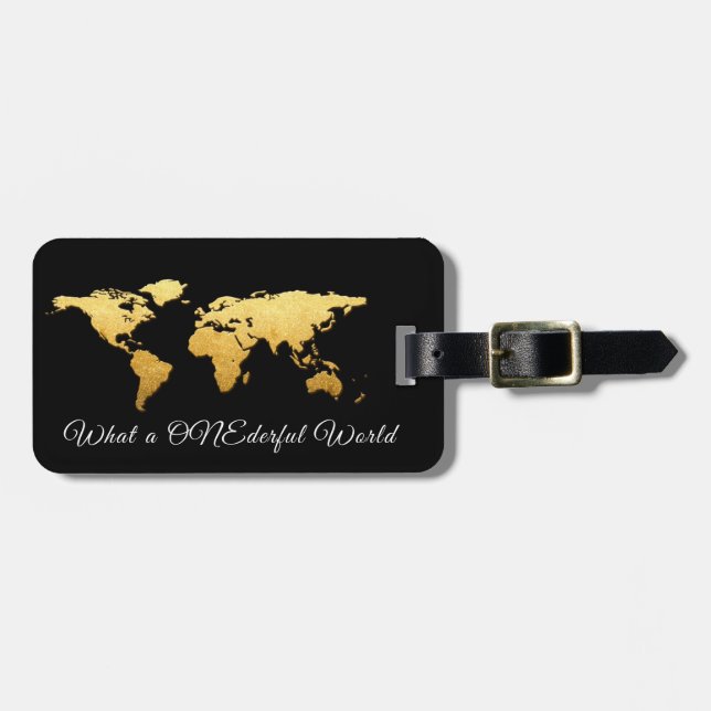 Étiquette À Bagage Carte du monde Adresse quel ONEderful Gold Moderne (Devant horizontal)