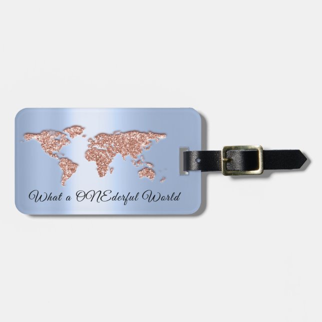 Étiquette À Bagage Carte du monde Adresse Quel un Rose ONEderful bleu (Devant horizontal)