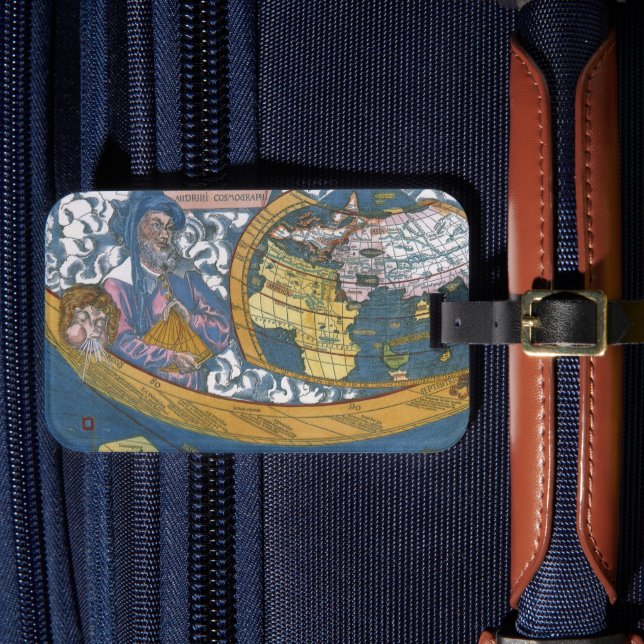 Étiquette À Bagage Carte du monde antique avec Claudius Ptolemy, 1507 (Insitu Rectoal 4)