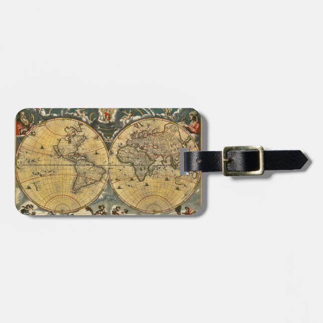 Étiquette À Bagage Carte du monde antique désorganisée #2 (Devant horizontal)