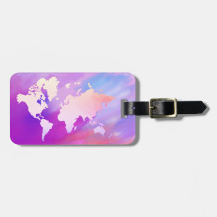 Étiquette À Bagage Carte du monde Aquarelle rose Élégant Propre vinta