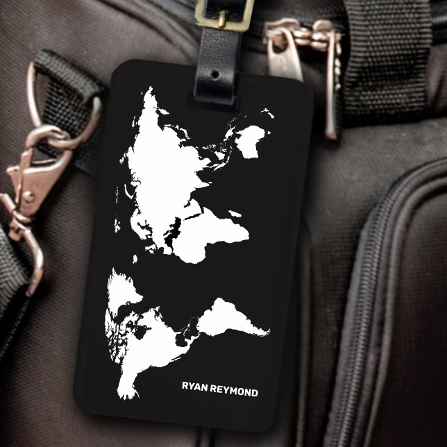 Étiquette À Bagage carte du monde carte des bagages noirs voyage élég (Créateur téléchargé)