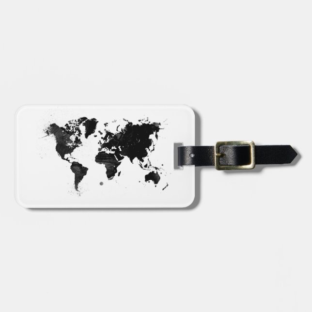 Étiquette À Bagage Carte du monde d'aquarelle (Devant horizontal)
