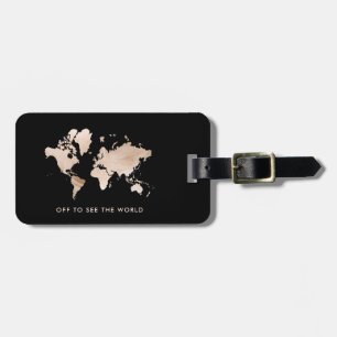 Étiquette À Bagage Carte du monde de Faux Light Gold en noir