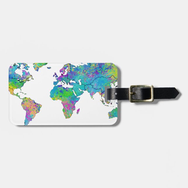 Étiquette À Bagage Carte du monde de l'aquarelle (Devant horizontal)