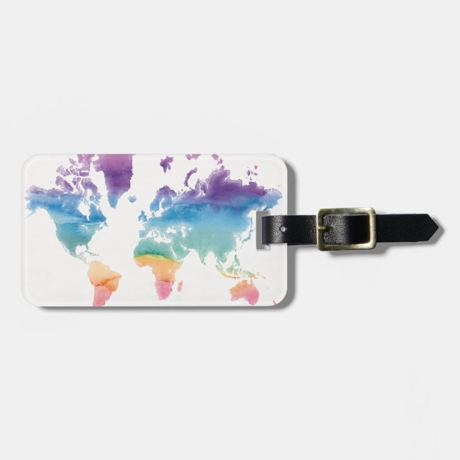 Étiquette À Bagage Carte du monde de l'aquarelle (Devant horizontal)