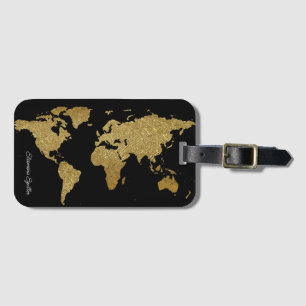 Étiquette À Bagage Carte du monde d'or sur le noir