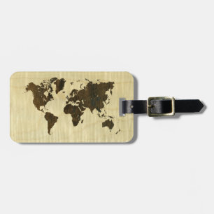 Étiquette À Bagage Carte du monde du bois de rose et de l'érable bouc