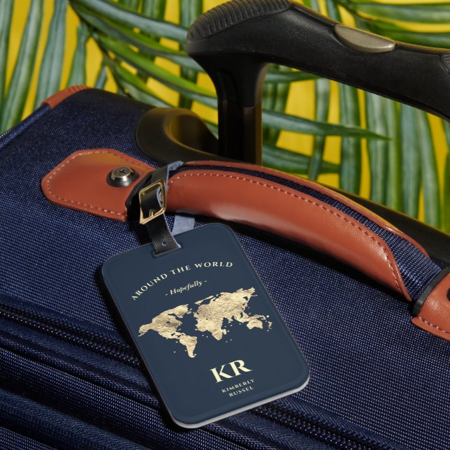 Étiquette À Bagage Carte du monde du Voyageur Tour du fusain bleu (Insitu Rectoal 1)