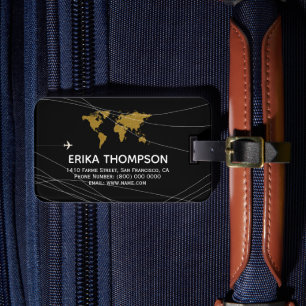 Étiquette À Bagage Carte du monde en noir
