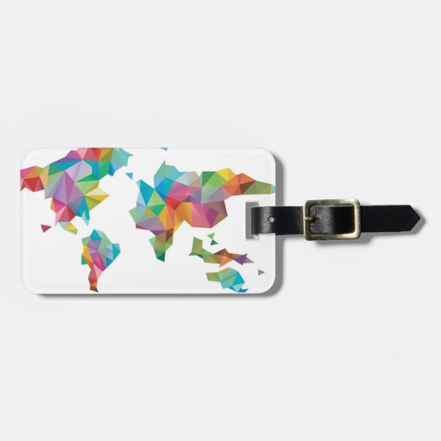 Étiquette À Bagage Carte du monde faite de formes géométriques (Devant horizontal)