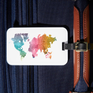 Étiquette À Bagage Carte du monde géométrique colorée - tendance