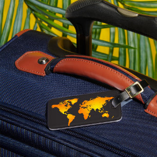 Étiquette À Bagage Carte du monde lumineux en orange et jaune