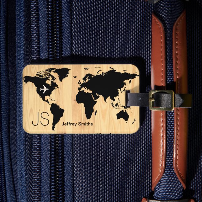 Étiquette À Bagage Carte du monde noir personnalisée (Insitu Rectoal 4)