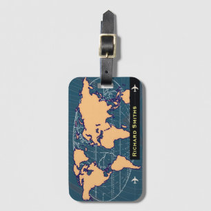 Étiquette À Bagage carte-du-monde nom customisé