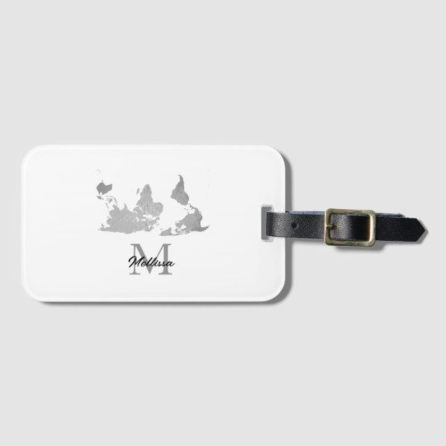 Étiquette À Bagage Carte du monde Nom du monogramme Voyageur Personna (Devant Horizontal)