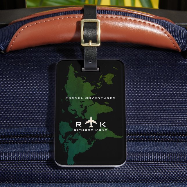 Étiquette À Bagage Carte du monde vert Voyage international personnal (Insitu Rectoal 2)