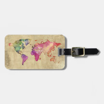 Carte du monde Vintage des voyages par aquarelle