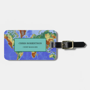 Étiquette À Bagage Carte du monde Vintage minimaliste moderne