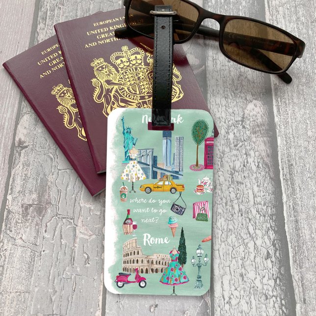 Étiquette À Bagage Carte illustrative de la ville de voyage | Balise  (Illustrative travel city map | Luggage Tag)
