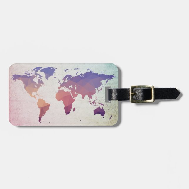 Étiquette À Bagage Carte mondiale | Polygone de couleur vive (Devant horizontal)