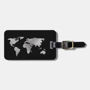 Étiquette À Bagage Carte Mondiale Silver Foil Metallic Bagages