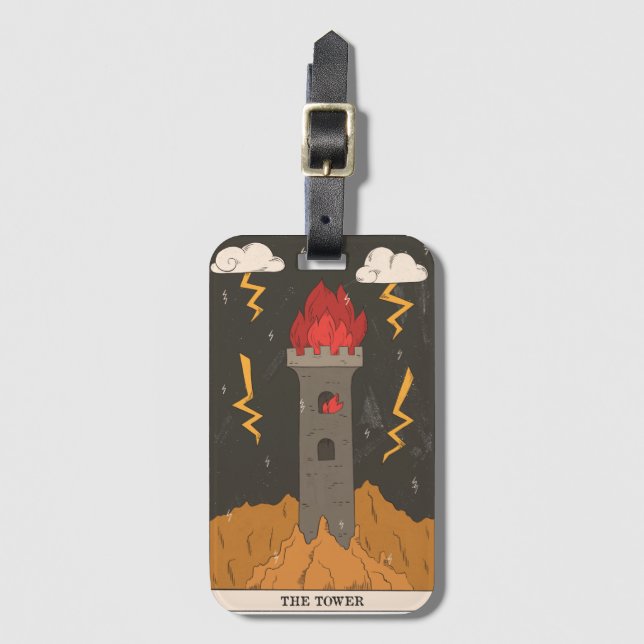 Étiquette À Bagage Carte Tarot moderne Major Arcana Tower, ésotérique (Devant Vertical)