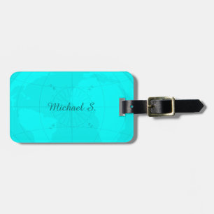 Étiquette À Bagage Carte turquoise lumineuse du monde avec le