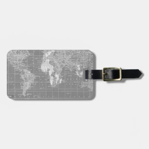 Étiquette À Bagage Carte vintage grise minimaliste du monde