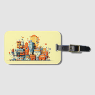 Étiquette À Bagage Cartoon City Animé Arrière - plan jaune